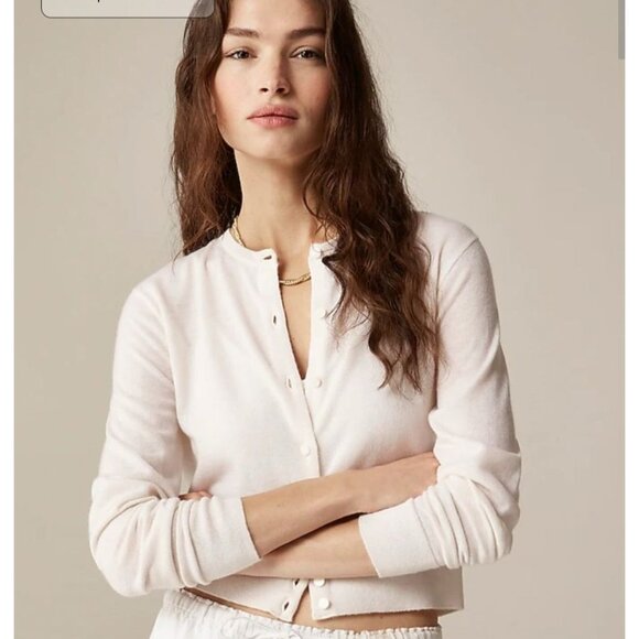 J. Crew Womens XL Beige Ivory Featherweight The Good Cashmere Cardigan Preppy - Picture 1 of 11